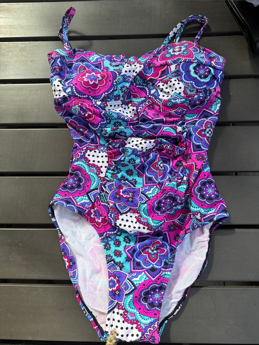SPANX One-Piece Swimsuit in Pink, Blue & Purple Paisley